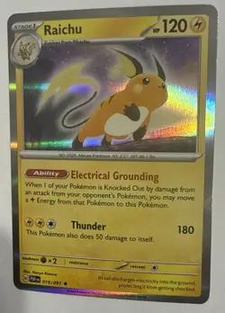 Reverse Holo Raichu 019/091 Rare Paldean Fates Pokemon TCG Card NM - Image 3