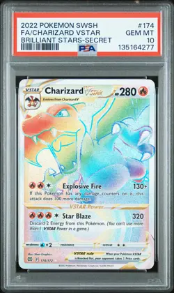 2022 POKEMON SWORD & SHIELD BRILLIANT STARS #174 FULL ART/CHARIZARD VSTAR PSA 10 - Image 1