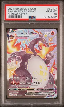 2021 POKEMON SWORD & SHIELD SHINING FATES #SV107 FULL ART/CHARIZARD VMAX PSA 10 - Image 1