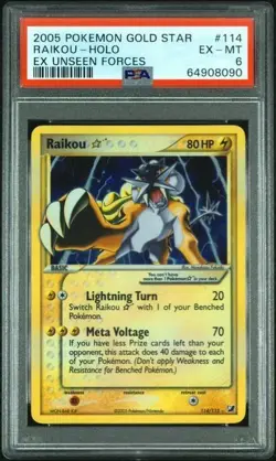 Pokemon EX Unseen Forces 114/115 Raikou Gold Star PSA 6 - Image 1