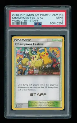 2018 POKEMON S&M Champions Festival World 18 SM148 STAFF Promo PSA 9 MINT Rare - Image 1