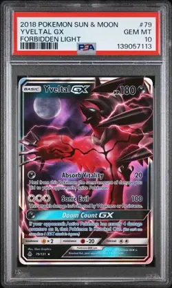 2018 POKEMON SUN & MOON FORBIDDEN LIGHT #79 YVELTAL GX FORBIDDEN LIGHT PSA 10 - Image 1