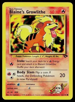 Pokemon Card Gym Challenge Blaine's Growlithe 62/132 Unlimited Common - Image 1