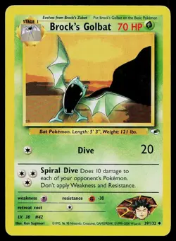 Pokemon Card Gym Heroes Brock's Golbat 39/132 Unlimited Uncommon - Image 1