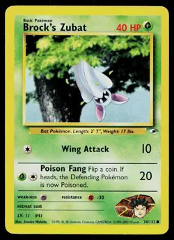 Pokemon Card Gym Heroes Brock's Zubat 74/132 Unlimited Common - Image 1