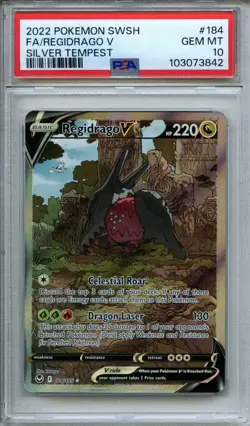 2022 Pokemon Sword & Shield Silver Tempest Regidrago V Full Art #184/195 PSA 10 - Image 1