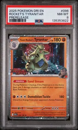 PSA 8 Team Rocket’s Tyranitar #96 Prerelease SV Destined Rivals Pokemon Swirl🌀 - Image 1