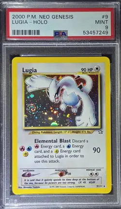 Pokemon PSA 9 MINT 2000 Lugia Neo Genesis Holo Card Swirl - Image 1
