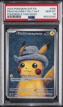 2023 POKEMON SVP EN-SV BLACK STAR PROMO #085 PIKACHU WITH GREY FELT HAT PSA 10 - Image 1