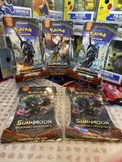 Pokemon TCG - Sun & Moon Burning Shadows 5x Sleeved Booster Packs FACTORY SEALED - Image 1