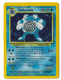 Poliwrath 13/102 Base Set Holo Rare Pokemon Card WOTC 1999 MP - Image 3