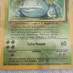 Pokemon TCG Venusaur Base Set 15/102 Holo Rare 1999 Wizards Unlimited Copyright - Image 4