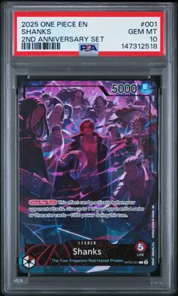 2025 ONE PIECE OP09 001 SHANKS ENGLISH 2ND ANNIVERSARY SET LEADER PROMO PSA 10 - Image 1