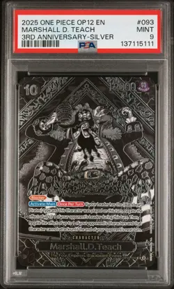 2025 ONE PIECE OP09 093 MARSHALL D TEACH SILVER OP12 LEGACY OF THE MASTER PSA 9 - Image 1