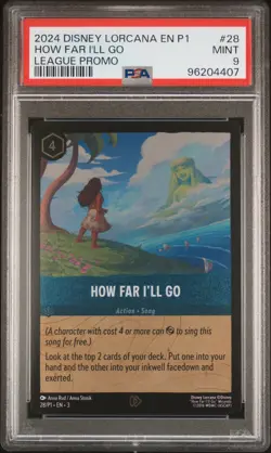 2024 DISNEY LORCANA EN P1-PROMO LEAGUE PROMO #28 HOW FAR I'LL GO PSA 9 - Image 1
