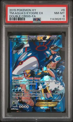 2015 POKEMON XY DOUBLE CRISIS #6 FULL ART/TEAM AQUA'S KYOGRE EX PSA 8 - Image 1
