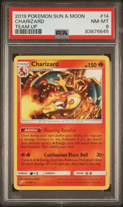 2019 Pokemon Sun & Moon Team Up #14 Charizard PSA 8 - Image 1