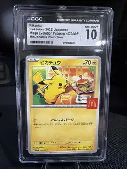 Pikachu Pokemon 2025 Japanese Mega Evolution-020/M-P CGC 10 Mcdonalds Promo - Image 1