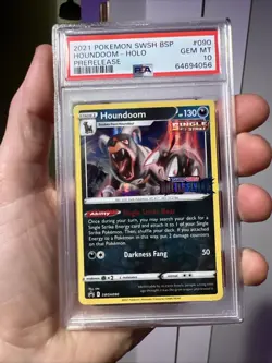 Pokemon 2021 Houndoom Battle Styles Pre-release Stamp Promo PSA 10 SWSH - Image 1