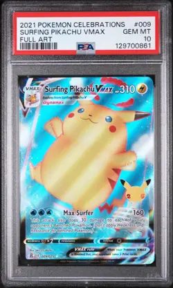 PSA 10 Surfing Pikachu VMAX 009/025 Celebrations 2021 Full Art Pokemon Card TCG - Image 1