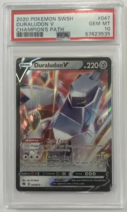 2020 Pokemon SWSH Champions Path Duraludon V #047 PSA 10 - Image 1