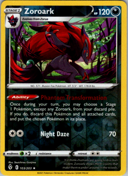 2021 Pokemon Evolving Skies Zoroark Reverse Holo 103/203 NM/M - Image 1