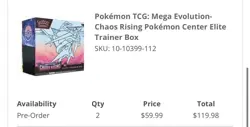 Chaos Rising Pokemon Center ETB Elite Trainer Box Pokemon PREORDER LOT OF 2 - Image 2