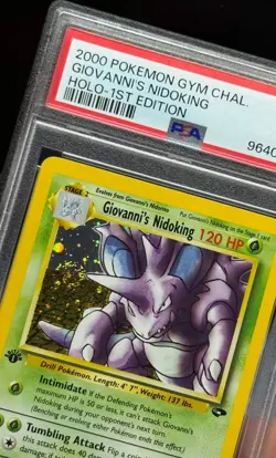 2000 POKEMON GYM CHALLENGE HOLO 1ST ED 7 GIOVANNI'S NIDOKING PSA 9 PERFECT SWIRL - Image 1