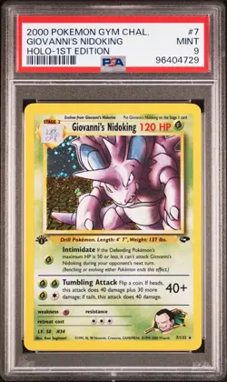 2000 POKEMON GYM CHALLENGE HOLO 1ST ED 7 GIOVANNI'S NIDOKING PSA 9 PERFECT SWIRL - Image 2