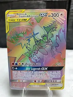 Rainbow Moltres Zapdos Articuno GX Secret Rare Pokemon 69/68 Tag Team Holo NM-M - Image 1
