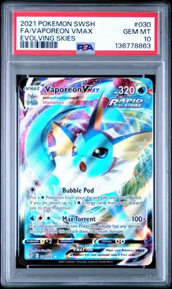 Vaporeon VMAX 030/203 Full Art GEM MINT PSA 10 Pokemon SW&SH Evolving Skies - Image 1