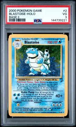Pokemon Blastoise 002/102 Base Set 2 Holo Rare 2000 PSA 3 English - Image 1