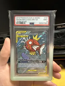 PSA Graded Mint 9 Magikarp & Wailord GX Team Up Alt Art 161/181 Full Art Pokemon - Image 1