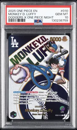 2025 ONE PIECE PROMOS DODGERS X ONE PIECE NIGHT #010 MONKEY D. LUFFY PSA 10 - Image 1
