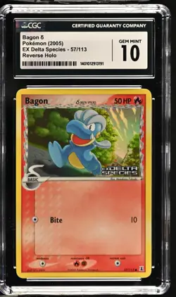 CGC Graded 10 Gem MINT Bagon 57/113 Ex Delta Species Reverse Holo Pokemon Card - Image 1