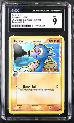 CGC Graded 9 Mint Horsea 50/101 Ex Dragon Frontiers Reverse Holo Pokemon Card - Image 1