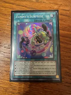 Yugioh - Yummy Surprise Super Rare JUSH-EN025, Near Mint, 1st Edition - Image 1