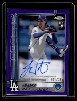 2025 Topps Chrome Purple Refractor Auto Justin Wrobleski RC /250 #CRDA-JW - Image 1