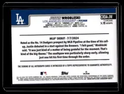 2025 Topps Chrome Purple Refractor Auto Justin Wrobleski RC /250 #CRDA-JW - Image 2