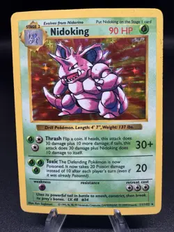 Pokemon TCG Nidoking 11/102 Shadowless Base Set Vintage Holo WOTC - HP - Image 1