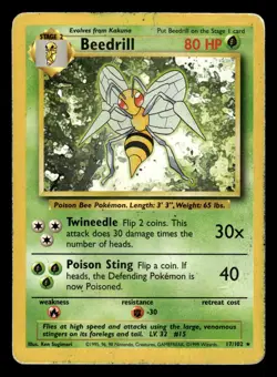 Beedrill 17/102 Rare Base Set Pokemon Card - 4 - Image 1