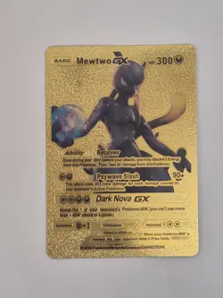 Pokemon Mewtwo GX SM196 24K Gold Promo Foil Card Psychic Type 300HP - Image 1