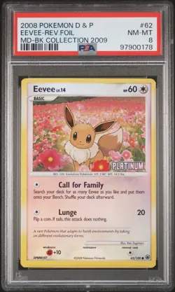 2008 POKEMON DIAMOND & PEARL MAJESTIC DAWN #62 EEVEE-REVERSE FOIL PSA 8 - Image 1