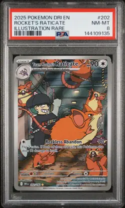 2025 POKEMON DRI EN-DESTINED RIVALS #202 TEAM ROCKET'S RATICATE PSA 8 - Image 1
