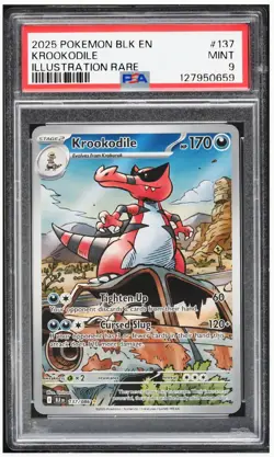 2025 😺 PSA 9 Krookodile BLK EN Pokemon Illustration Rare #137 - Image 1