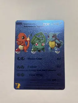 Charmander Squirtle Bulbasaur GX HP 140 Blue Foil Fan Art Display Card 3/99 NM - Image 1