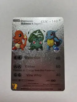 Charmander Squirtle Bulbasaur GX HP 140 Silver Foil Fan Art Display Card 3/99 NM - Image 1