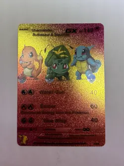 Charmander Squirtle Bulbasaur GX HP 140 Rainbow Foil Fan Art Display Card 3/99 - Image 1