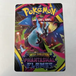Pokemon TCG Phantasmal Flames Prerelease Trainer Tips Art Card Mega Charizard X - Image 1