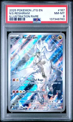 2025 POKEMON JTG EN-JOURNEY TOGETHER ILLUSTRATION RARE #167 N'S RESHIRAM PSA 8 - Image 1